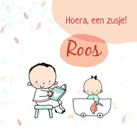 Lief getekend babykaartje kindjes veertjes