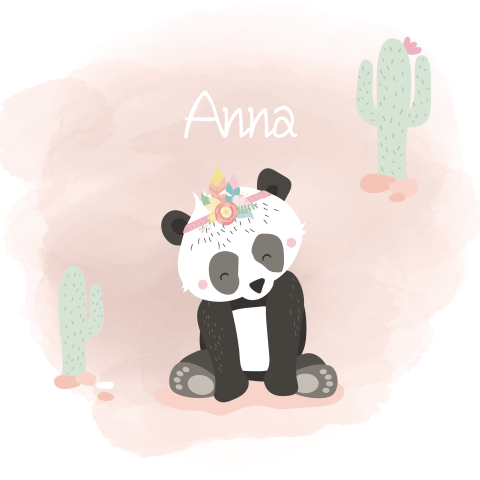 Hippe geboortekaart met panda en cactussen