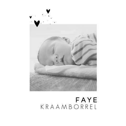 Lief kraamborrelkaartje meisje met foto en hartjes