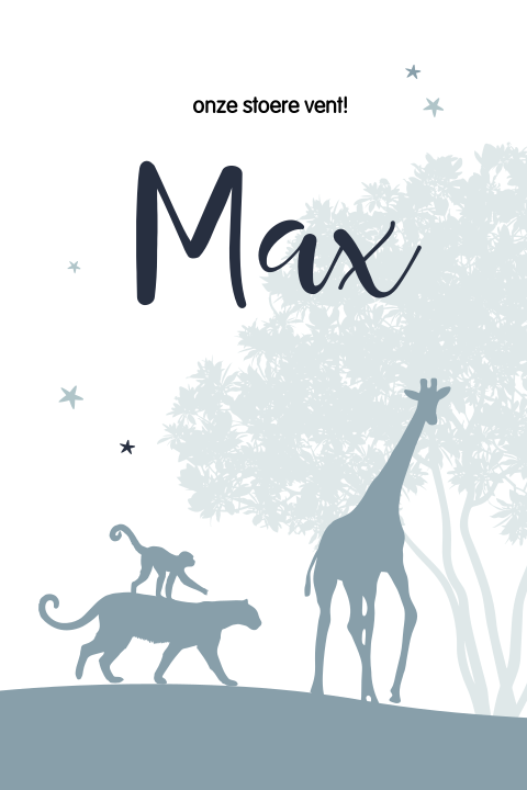 Jungle silhouet geboortekaartje voor een jongen met ronde hoekjes