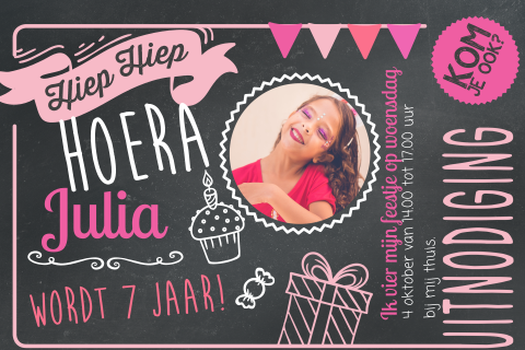 Stoere verjaardagskaart in roze
