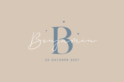 Geboortekaartje in neutrale kleuren met blauwe details