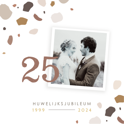 Jubileumkaart 25 jaar huwelijk met foto en organische vormen