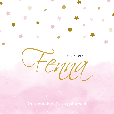 Hip geboortekaartje met roze watercolour