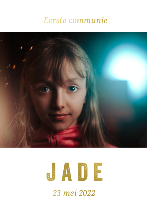 Goudfolie communiekaart met foto - staand