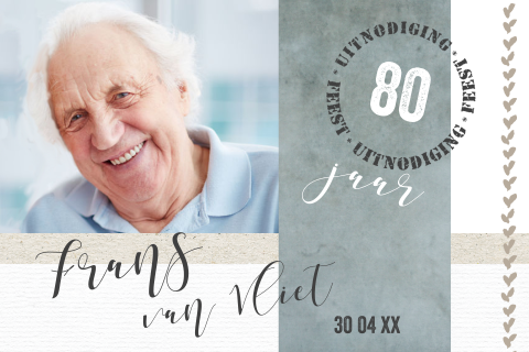 Verjaardag uitnodiging voor 80 jaar met foto en stempels