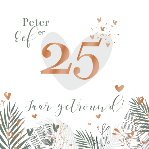 Botanische uitnodiging 25 jaar getrouwd met hart