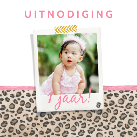 Uitnodiging 1 jaar met panterprintje