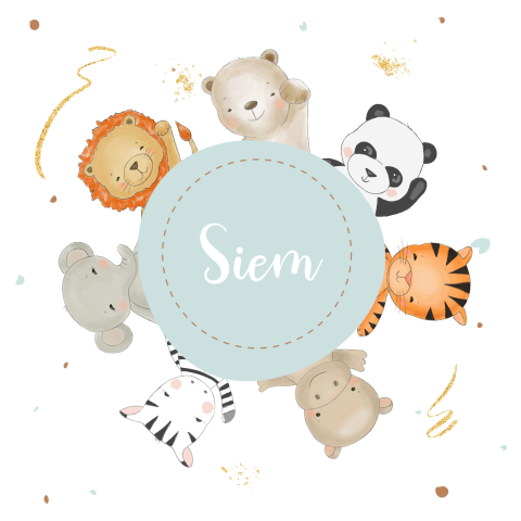 Lief geboortekaartje voor jongen met lieve tekening van dieren
