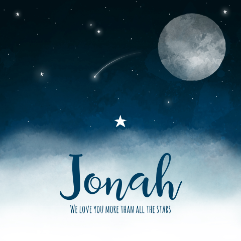 Geboortekaartje maan sterren wolken jongen