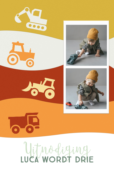 Verjaardagsuitnodiging met foto's en tractors