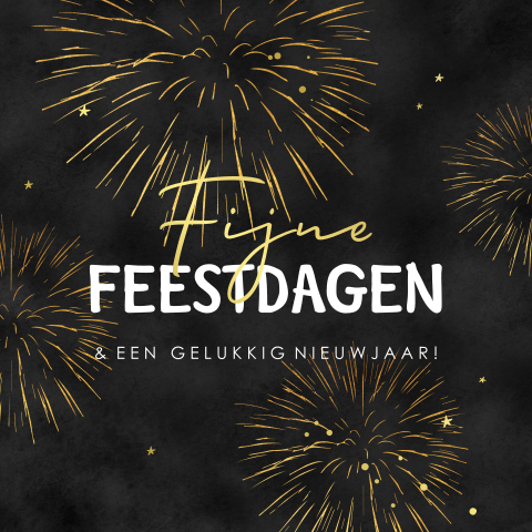 Moderne zakelijke kerstkaart in goudfolie en zwart met vuurwerk