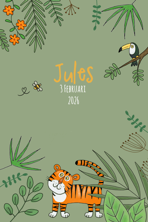Geboortekaartje met tijger in jungle