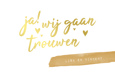 Goudfolie trouwkaart met 'ja, wij gaan trouwen'