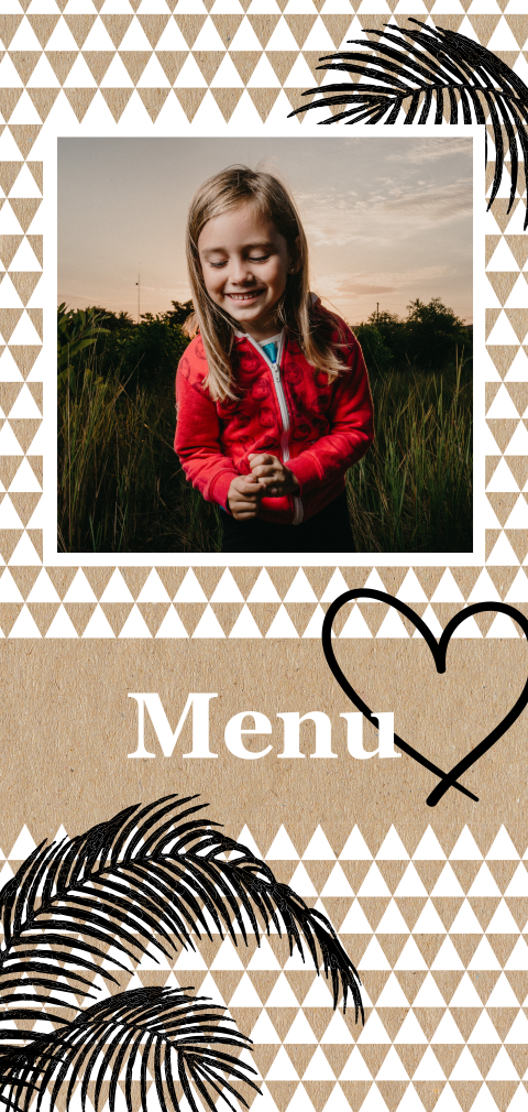 Trendy menukaart met driehoekjes, takjes en kraft