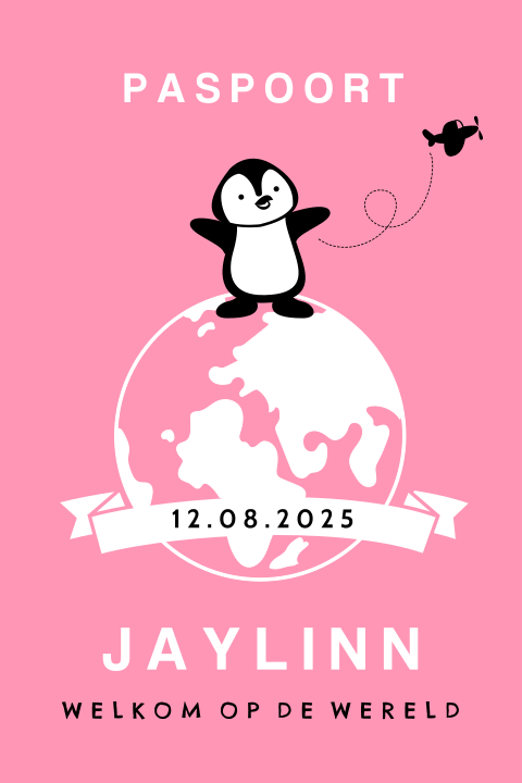 Paspoort geboortekaartje - Pinguin op wereld