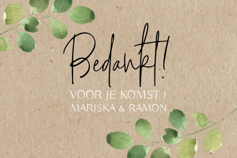 Trouw-bedankkaart met takjes op kraftlook achtergrond