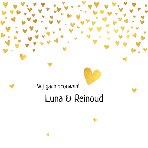 Romantische trouwkaart met goudkleurige hartjes