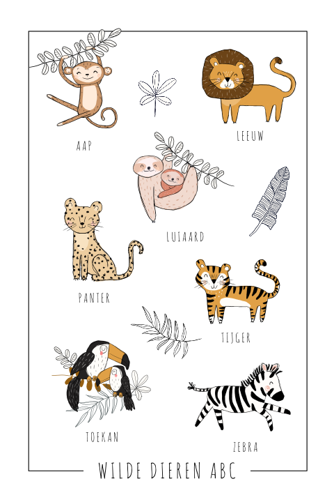 Stoere kinderkamerposter met wilde dieren