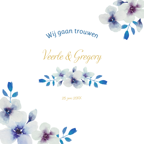 Stijlvolle trouwkaart met aquarelbloemen in pasteltinten
