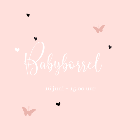 Lieve kraamborrel-uitnodiging met vlinders