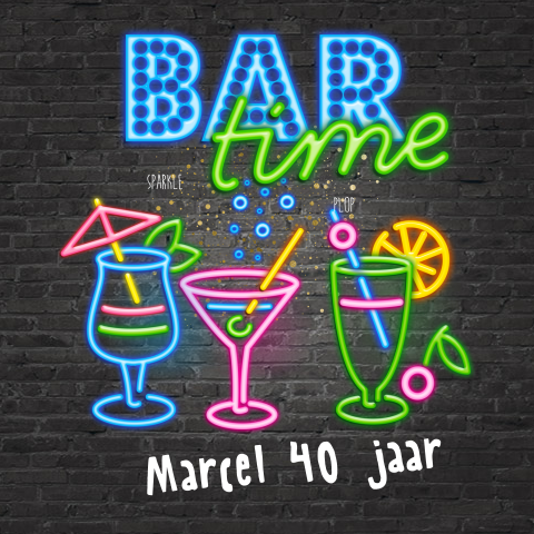 Uitnodiging 40ste verjaardag met drank en neon kleuren op zwart