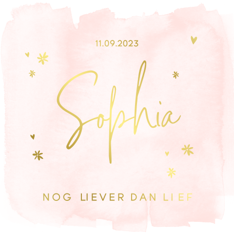 Goudfolie l lief geboortekaartje meisje met watercolour en bloemetjes