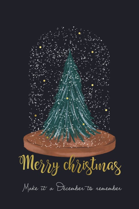 Originele kerstkaart met kerstboom in sneeuwbol