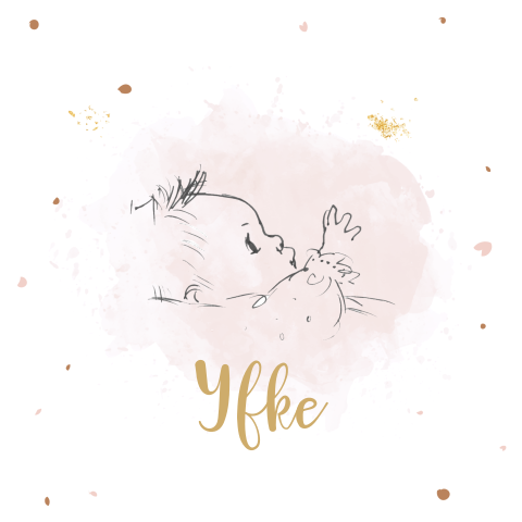 Lief geboortekaartje met pentekening van meisje