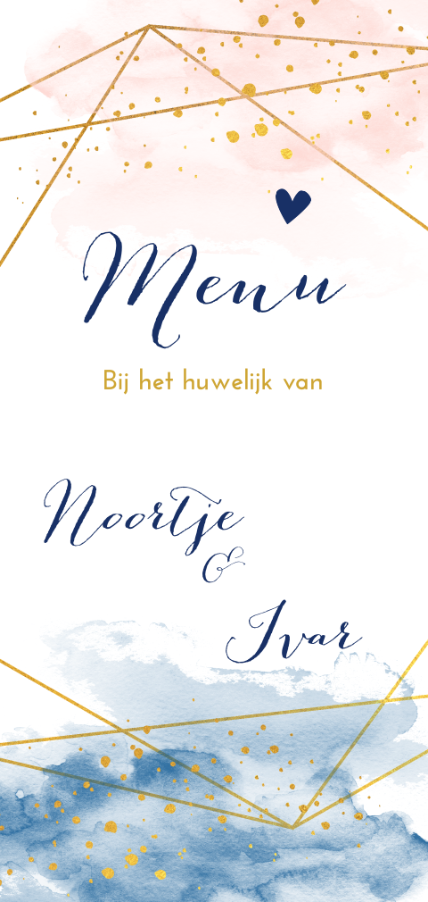 Moderne menukaart met aquarel en confetti