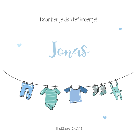 Geboortekaartje met waslijn voor jongen