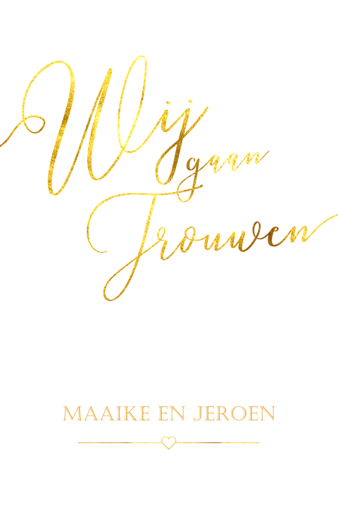 Stijlvolle trouwkaart met goudkleurige letters