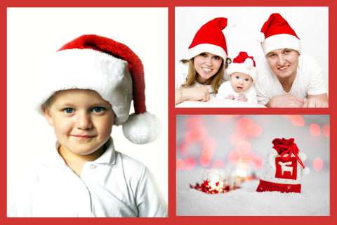 Kerstkaart met drie foto's om zelf te ontwerpen - liggend