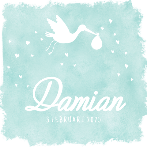 Geboortekaartje met watercolour voor jongen