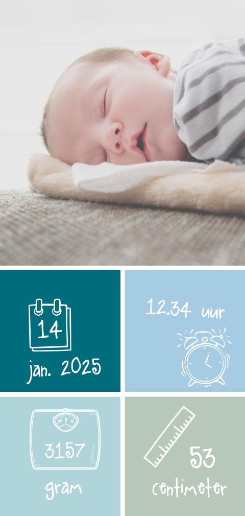 Maak zelf een foto geboortekaart met gekleurde blokken
