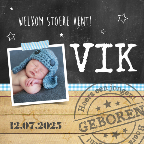Krijtbord geboortekaart met foto