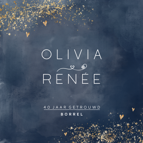 Stijlvolle uitnodiging 40 jarig huwelijk met goudlook spatten op grijs