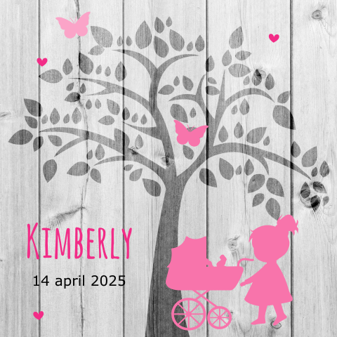 Origineel geboortekaartje silhouet en boom voor meisje