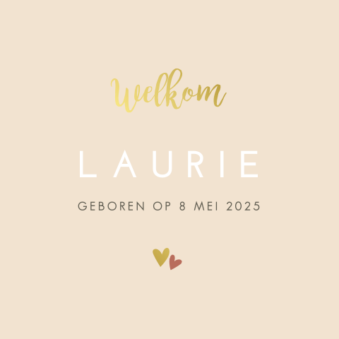 Goudfolie geboortekaartje met natuurlijke kleuren voor een meisje