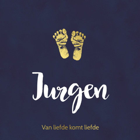 Hip geboortekaartje jongen met goudfolie voetjes op donkerblauw
