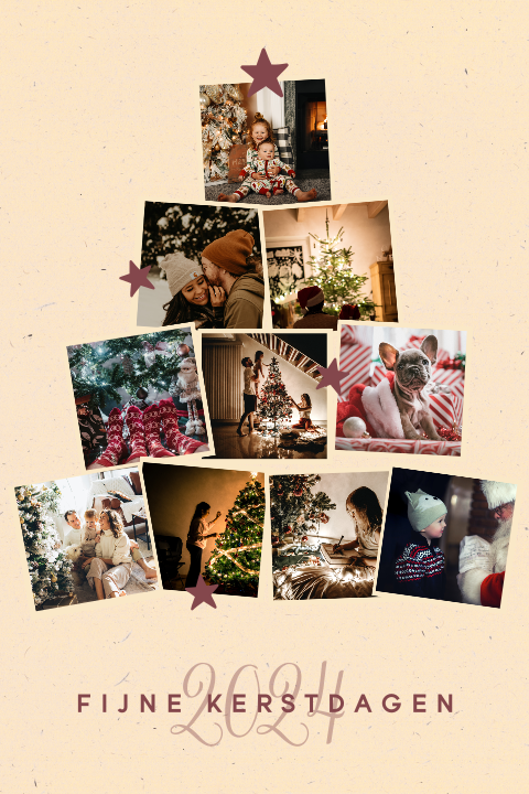 Originele kerstkaart op duurzaam papier met foto's van kerstboom