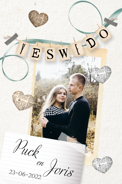 Trouwkaart Yes we do met foto en slinger