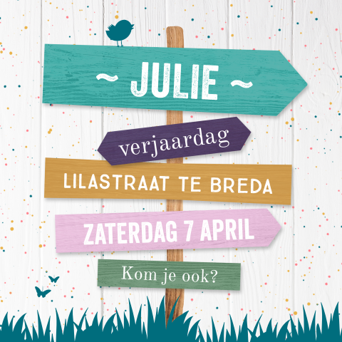Vrolijke kinderuitnodiging met foto, hout en confetti