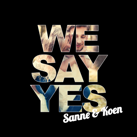 Hippe trouwkaart met typografie en foto