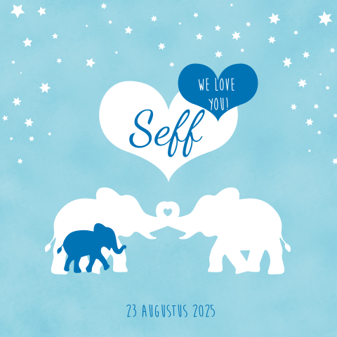 Olifanten geboortekaart voor jongen