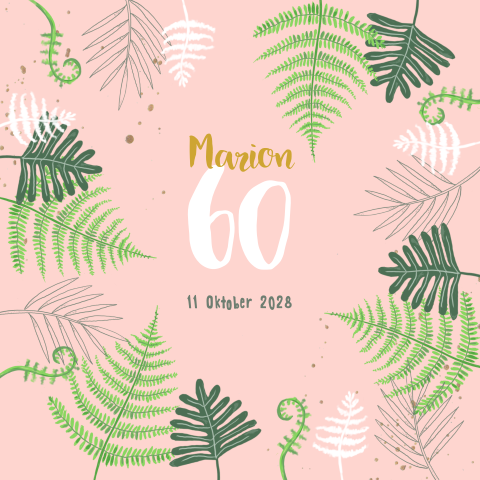 Uitnodigingskaart met bladeren op een roze achtergrond