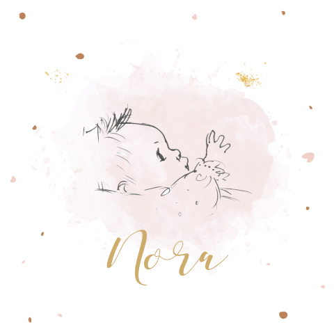 Lief geboortekaartje met de tekening van een baby op roze watercolor