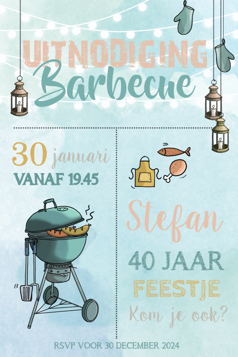 Hippe uitnodiging voor 40e verjaardag van man met barbecue