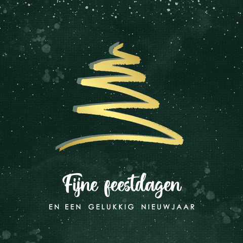 Moderne zakelijke kerstkaart met goudfolie kerstboom op donkergroen