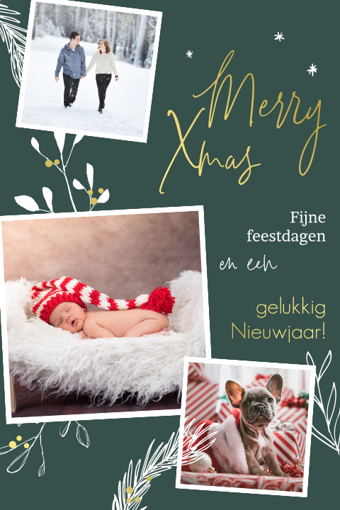 Goudfolie l sfeervolle kerstkaart met takjes en foto's